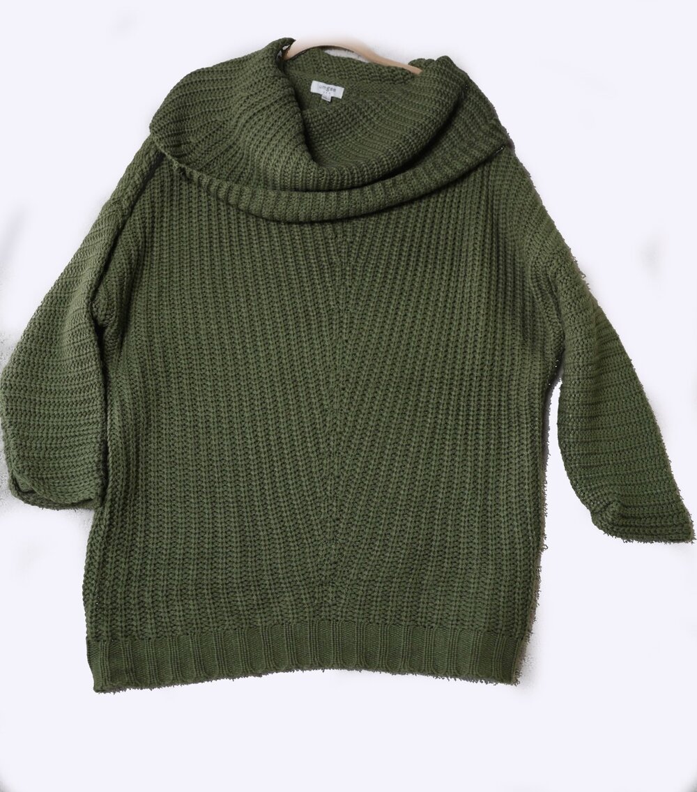 UMGEE Womens Cowl Neck Chunky Ribbed Knit Tunic Sweater Olive Green Size L